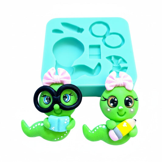 Bookworm Characters Multi-Project Silicone Mold for Crafts and Fondant MS363
