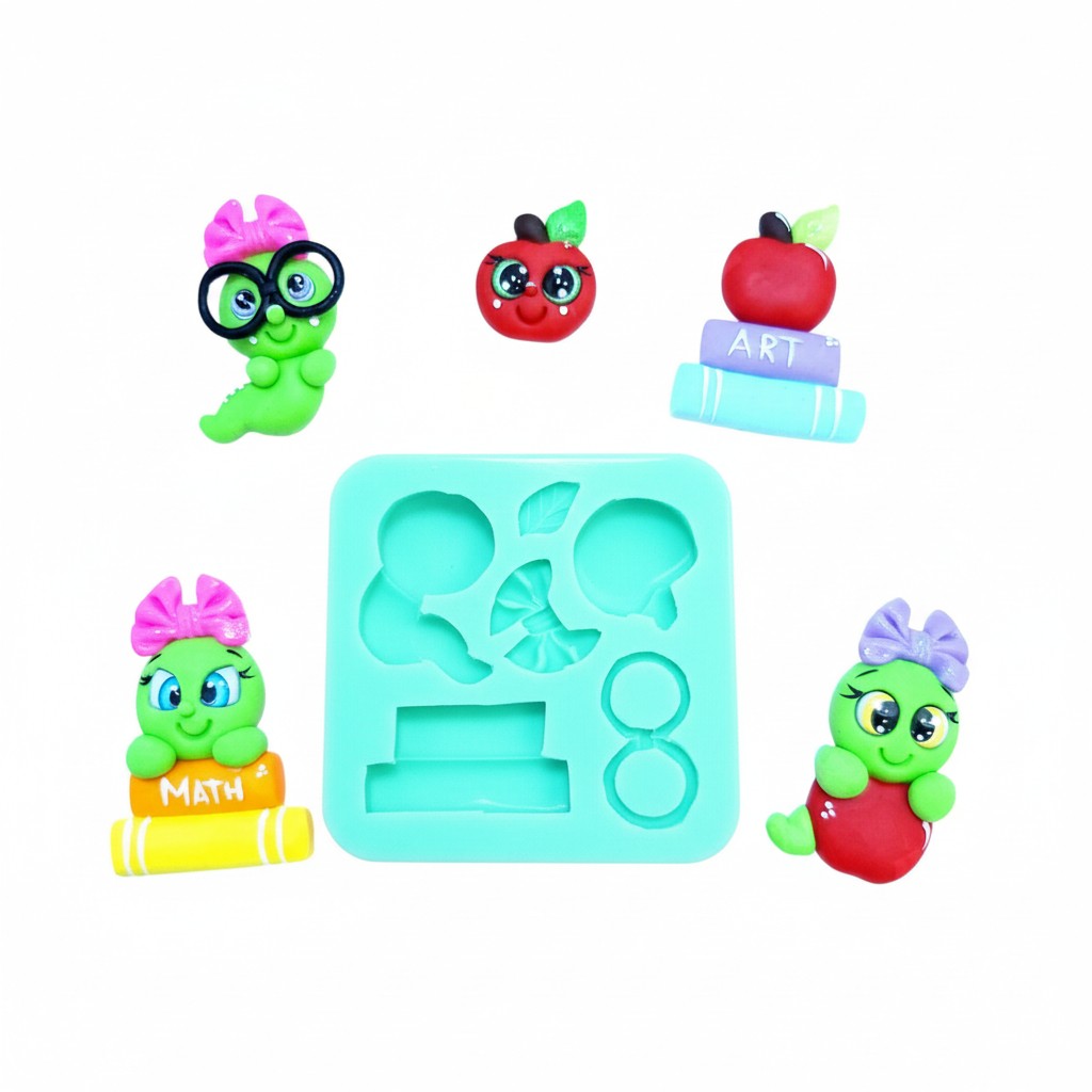 Back to School Bookworm Multi-Project Silicone Mold for Fondant Clay Resin MS364
