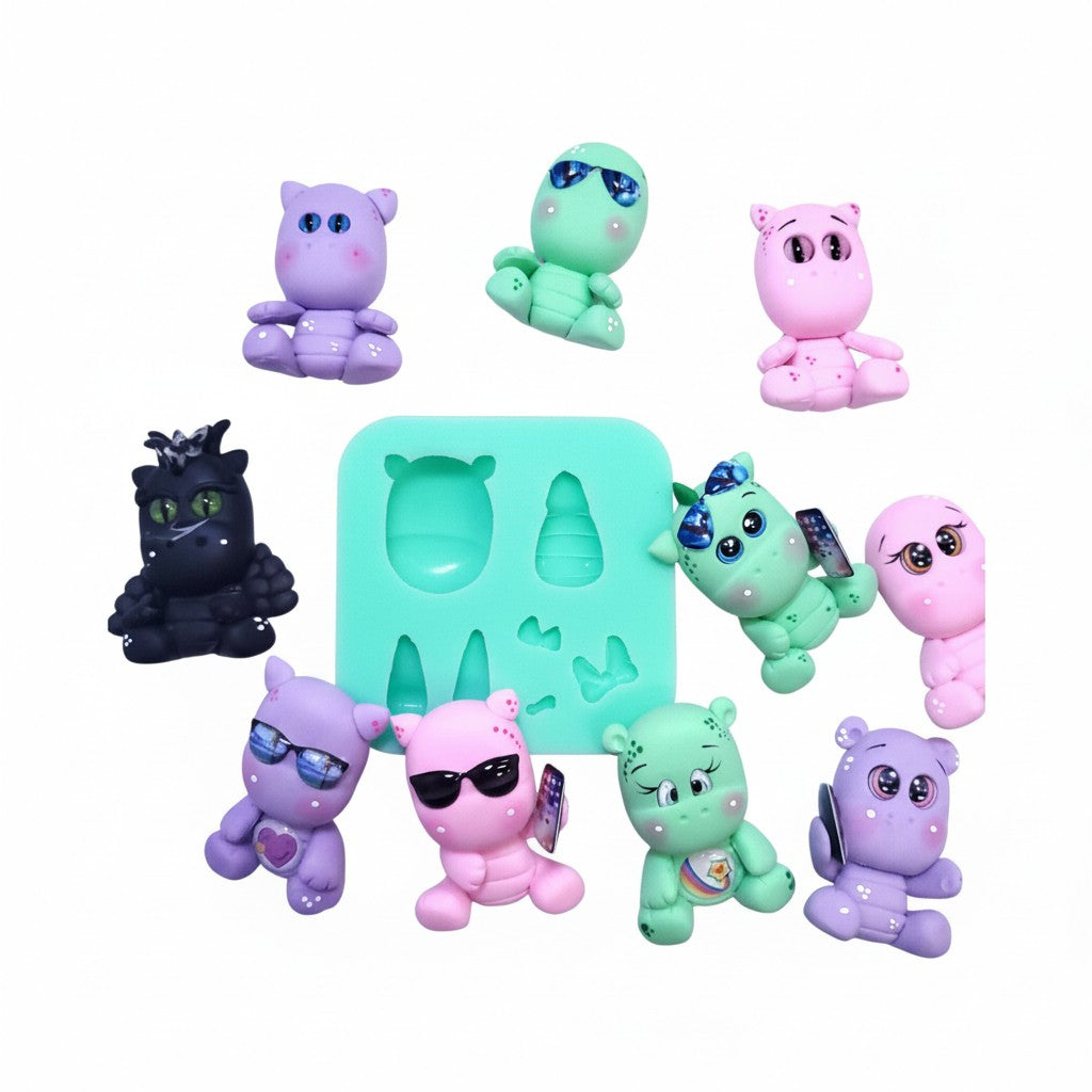 Cute Animals Dino Dragon Hippo Multi-Project Silicone Mold MS392 for Crafts and Baking