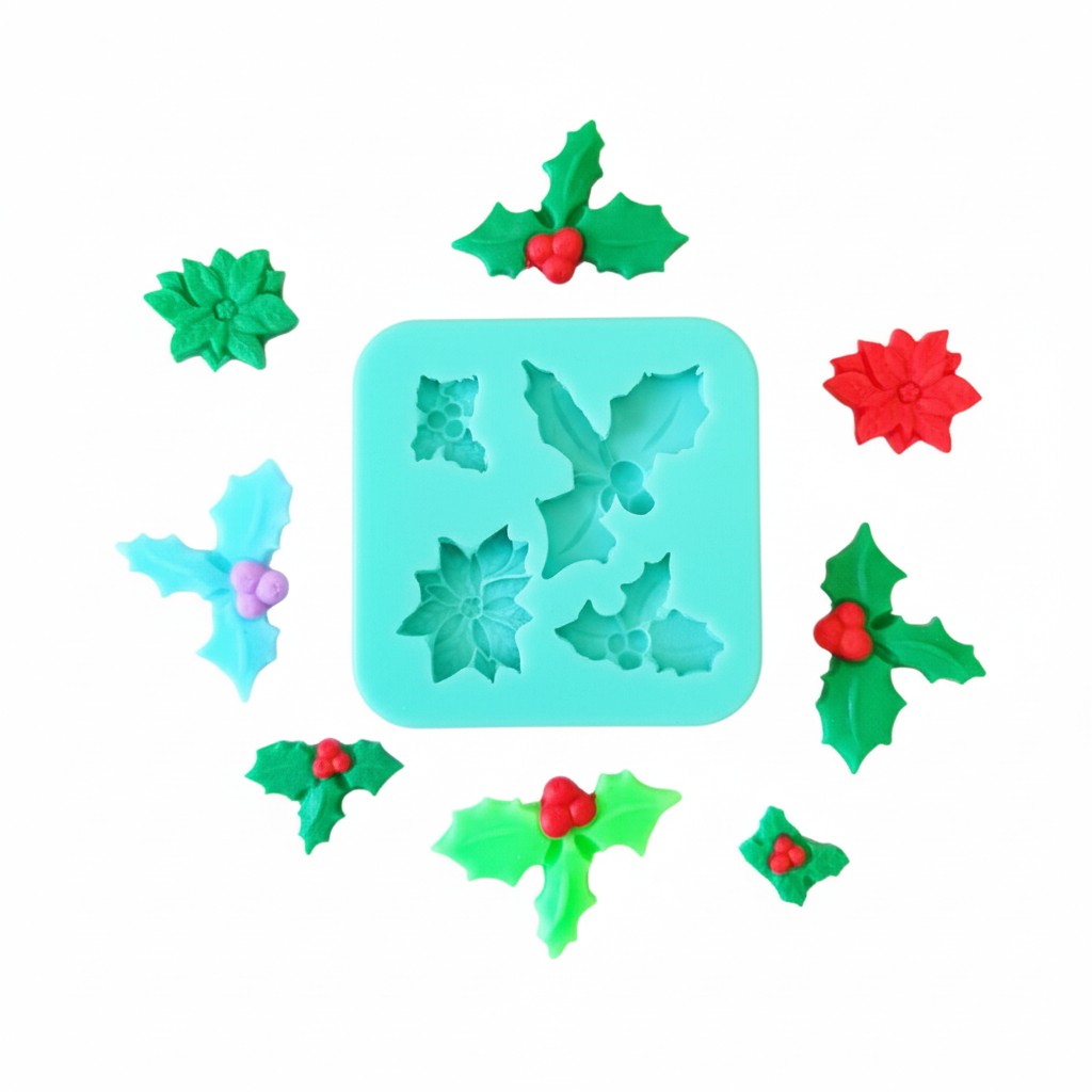Christmas holly flower decorative silicone mold for fondant, resin, clay crafts