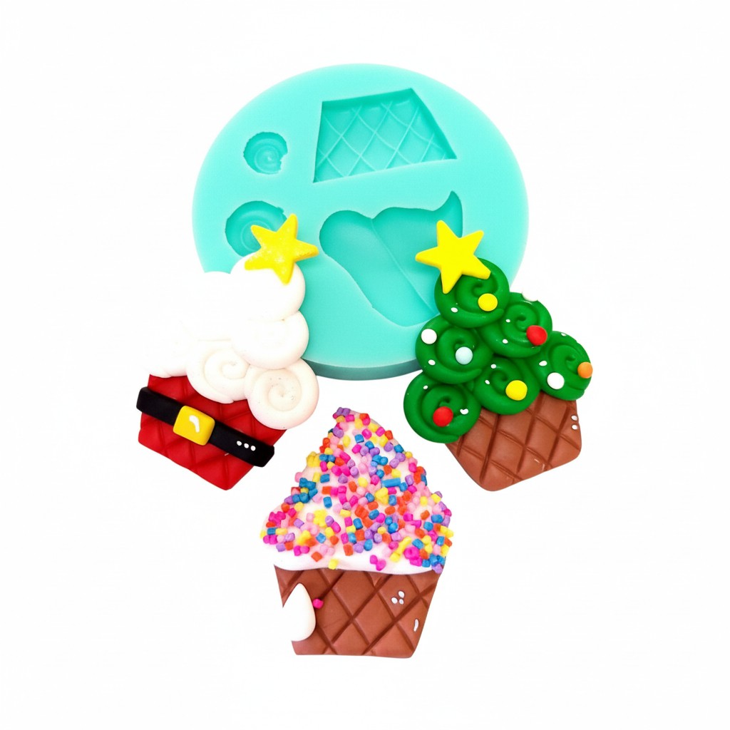 Santa Cupcake Tree Colorful Multi-Project Silicone Mold MS479 for Resin Clay Fondant Crafts