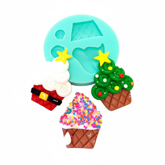 Santa Cupcake Tree Colorful Multi-Project Silicone Mold MS479 for Resin Clay Fondant Crafts