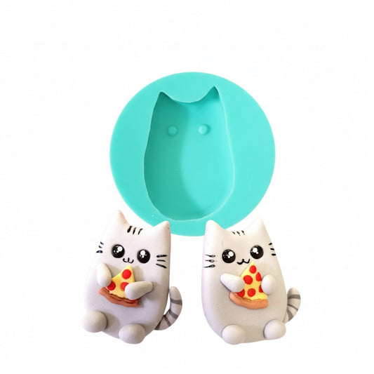 Cute Cat With Pizza Multi Project Silicone Mold MS484