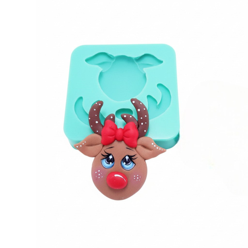 Cute Reindeer Silicone Mold for Fondant Resin Clay Miniatures Christmas Crafts