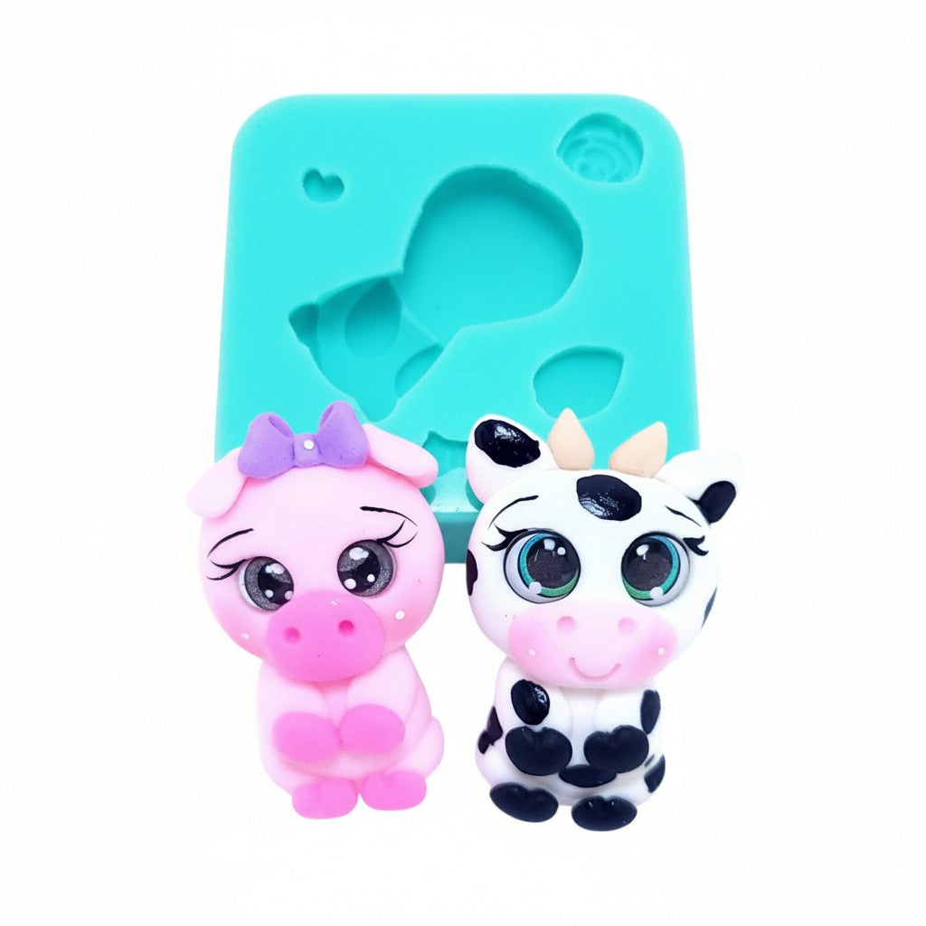 Cute Cow and Pig Multi-Project Silicone Mold MS535 for Miniatures Crafts