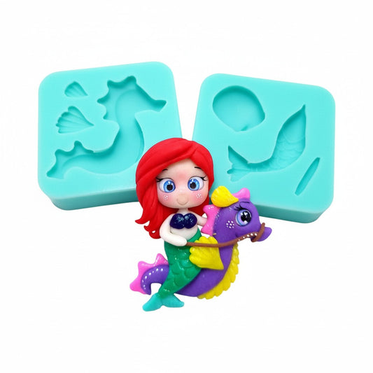 Mermaid Seahorse Multi-Project Silicone Mold for Fondant Resin Clay Crafts MS573