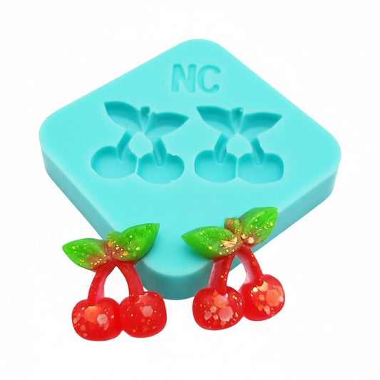 Mini Cherry Silicone Mold for Earrings Resin Clay Fondant Miniatures