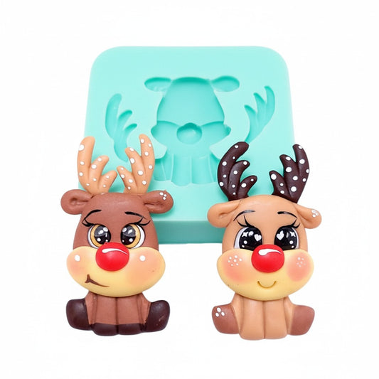 Cute Reindeer Christmas Silicone Mold for Miniatures Cupcakes Resin