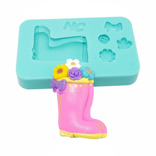 Spring Rain Boots Flowers Multi-Project Silicone Mold for Fondant Resin Clay Crafts