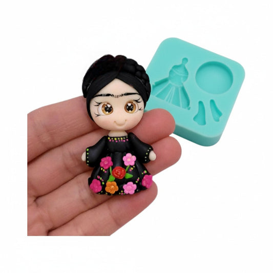 Frida Doll Silicone Mold for Miniatures Fondant Resin Clay Multi-Project Crafts MS884