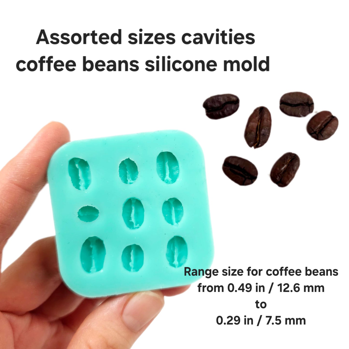 Coffee beans (Real size coffee beans)- 9 cavities mold candle making molds - Soap making molds  Silicone mold NC004