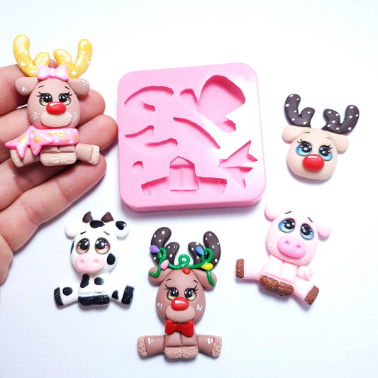 Super Multi Reindeer Animals Silicone Mold for Clay Fondant Resin Miniatures MS094