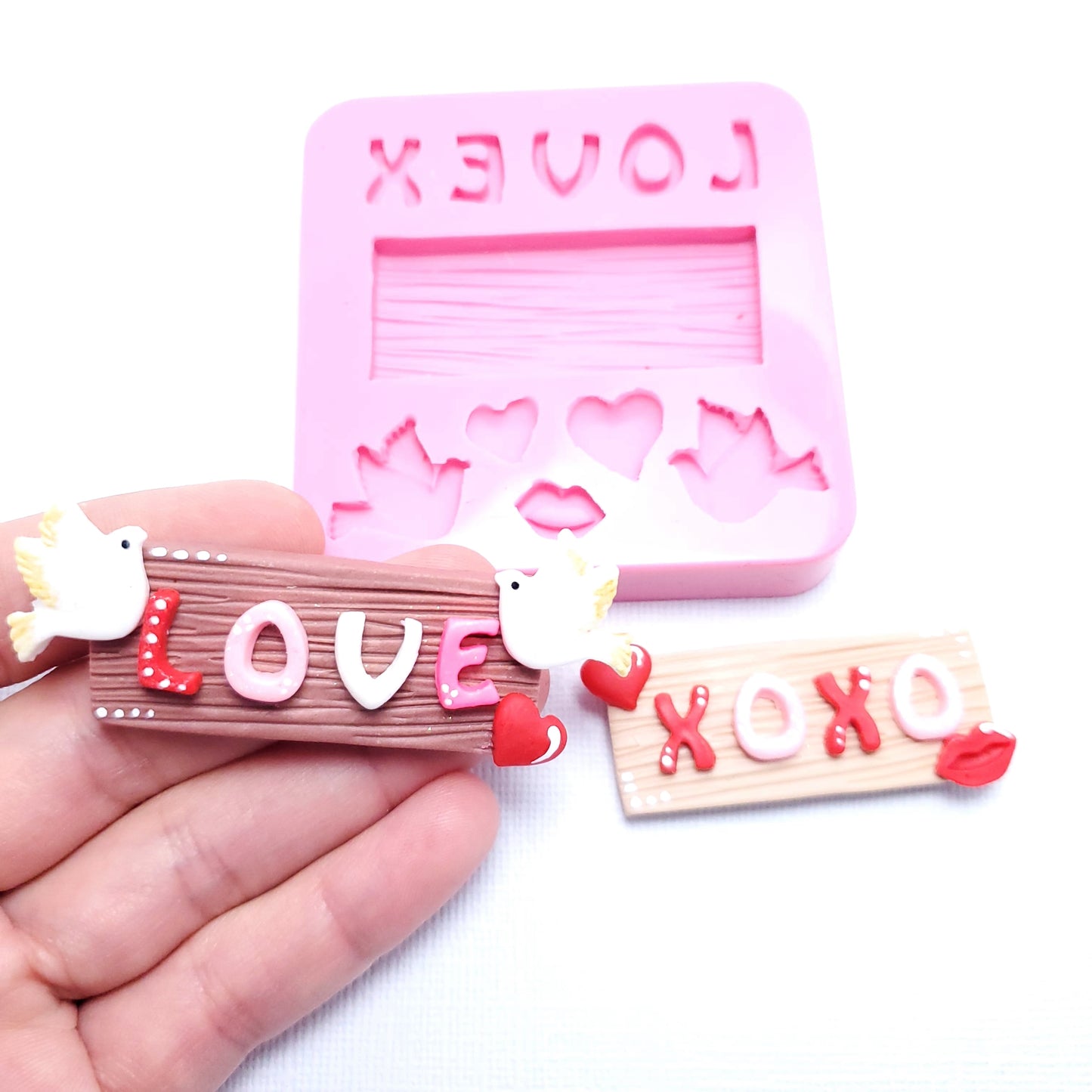 Love XOXO Doves Silicone Mold for Fondant Resin Clay Miniatures MS122