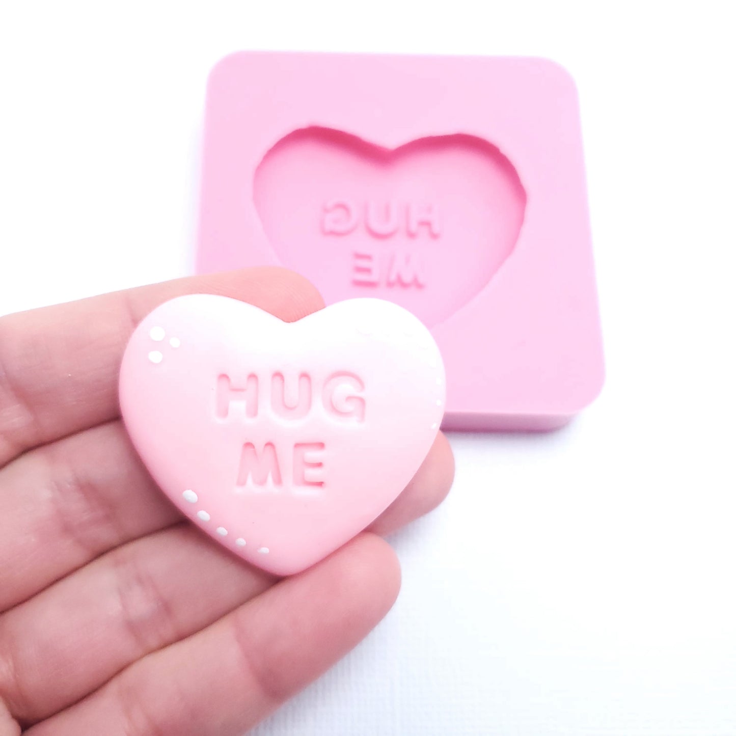 Conversation Heart Silicone Mold – Hug Me Candy, Fondant, Resin, Clay Charm