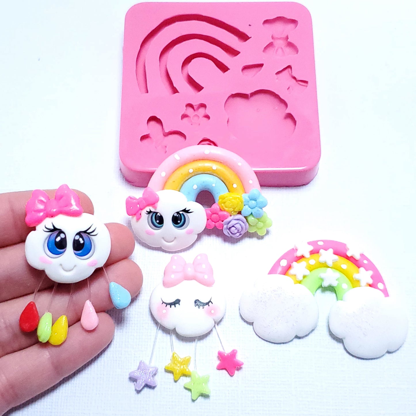 Cute Rainbow and Cloud Silicone Mold for Resin, Fondant, Clay Crafts MS160