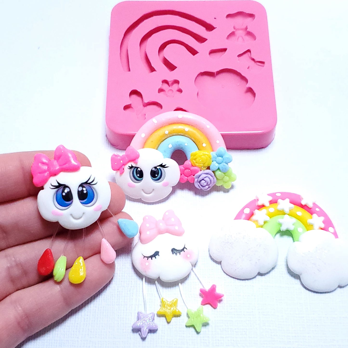 Cute Rainbow and Cloud Silicone Mold for Resin, Fondant, Clay Crafts MS160
