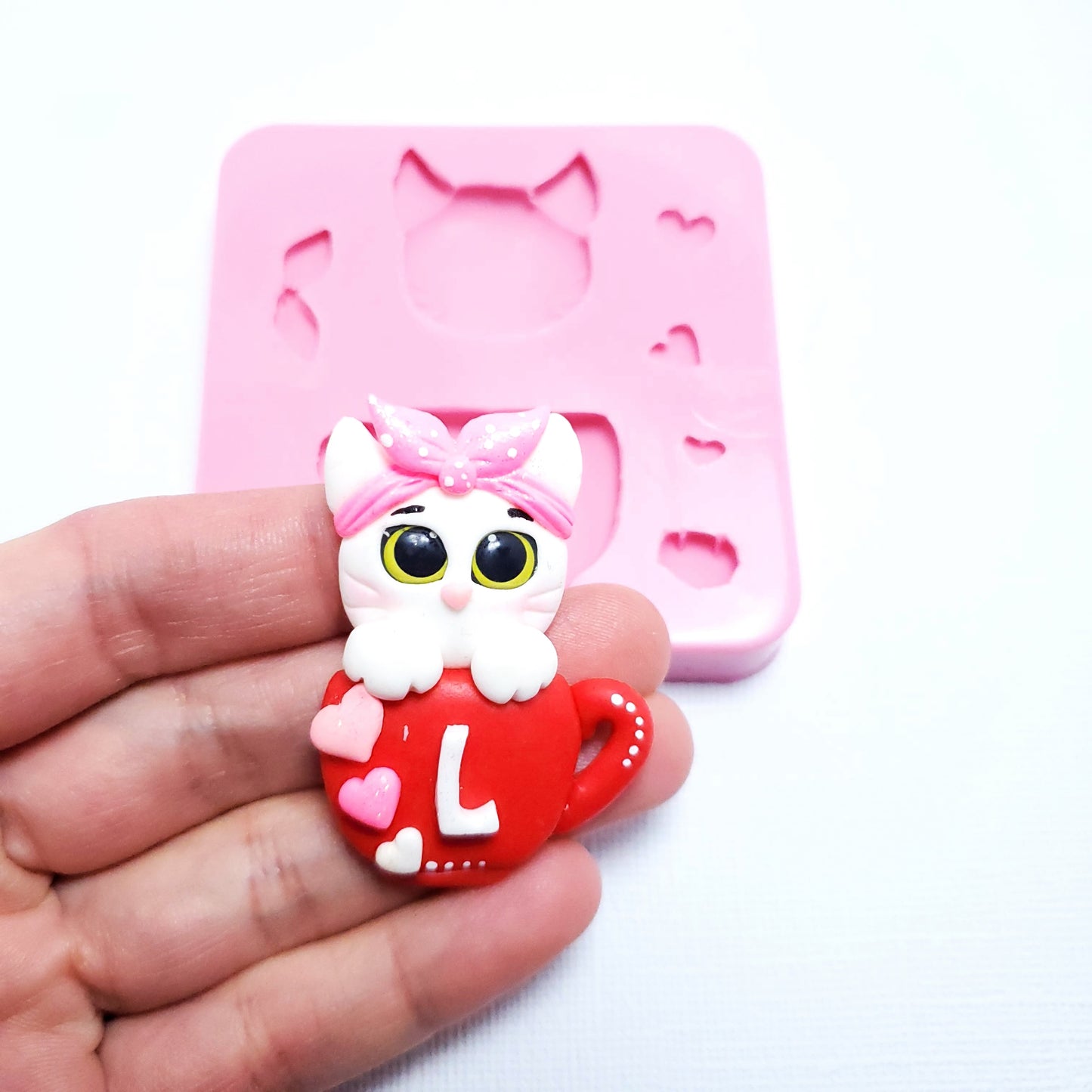 Kitten in Cup Silicone Mold for Fondant, Resin, Polymer Clay and Crafts