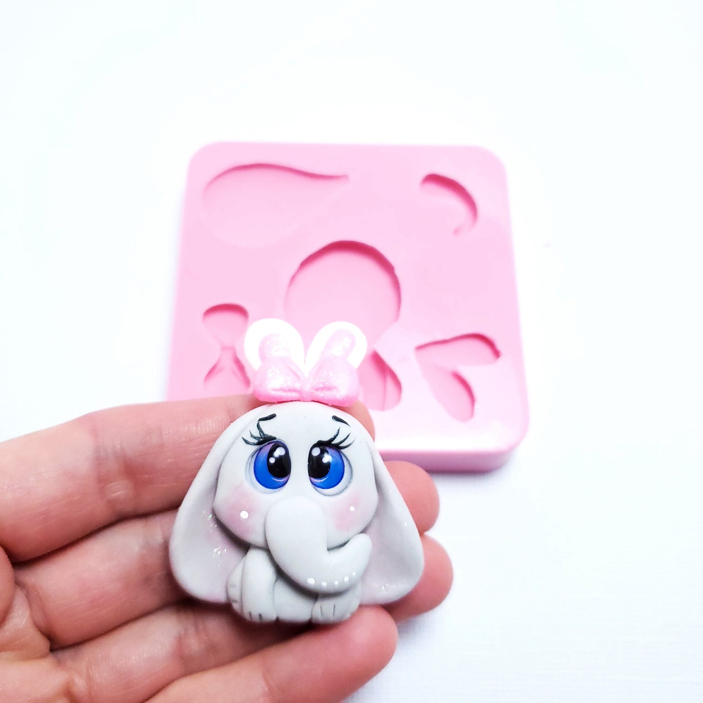 Shy Baby Elephant Bunny Multi Project Silicone Mold for Crafts and Baking MS171