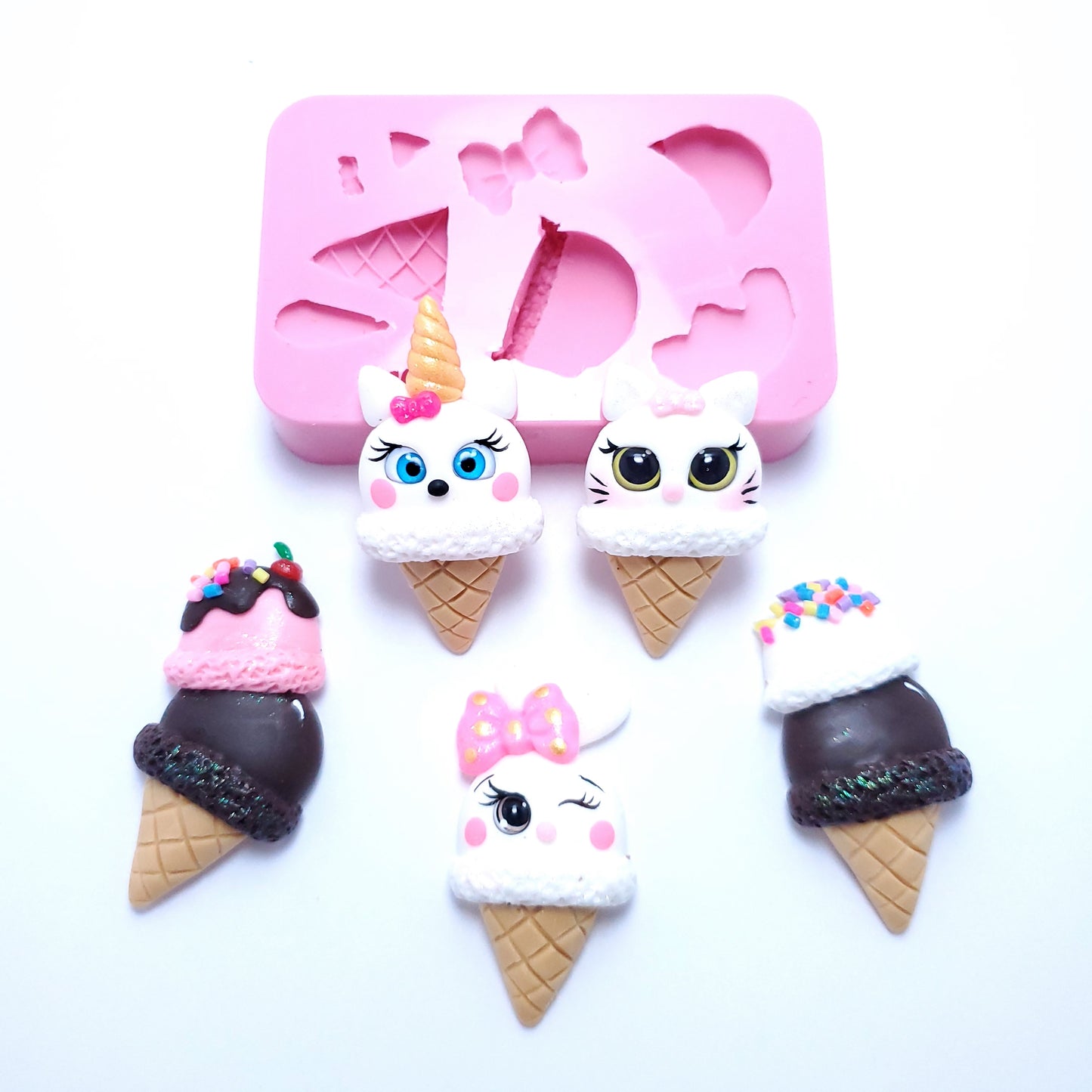 Cute Ice Cream Cone Silicone Mold for Miniatures, Fondant, Resin and Clay Crafts