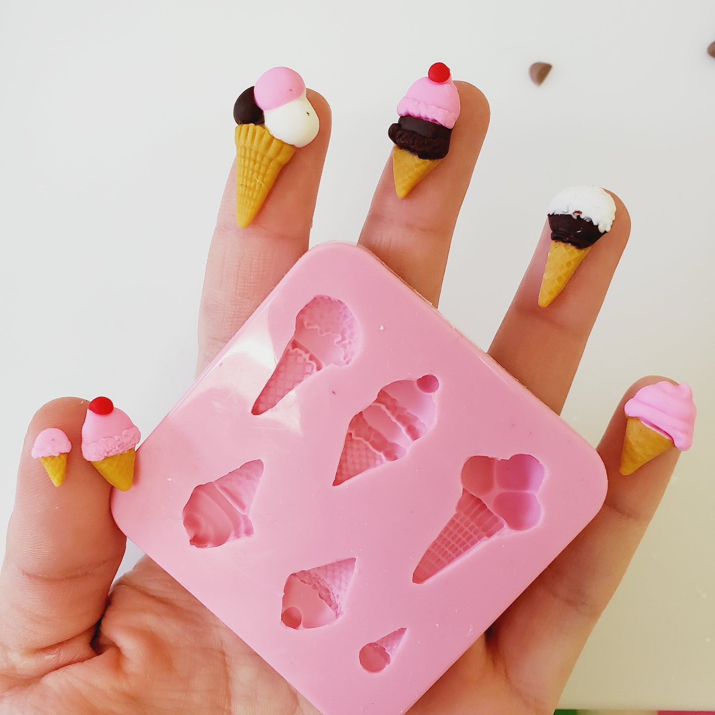 Mini Ice Cream Cone Silicone Mold for Polymer Clay, Resin, Fondant & Miniatures | Multi-Project Mold for Jewelry, Cake & Cupcake Decorations