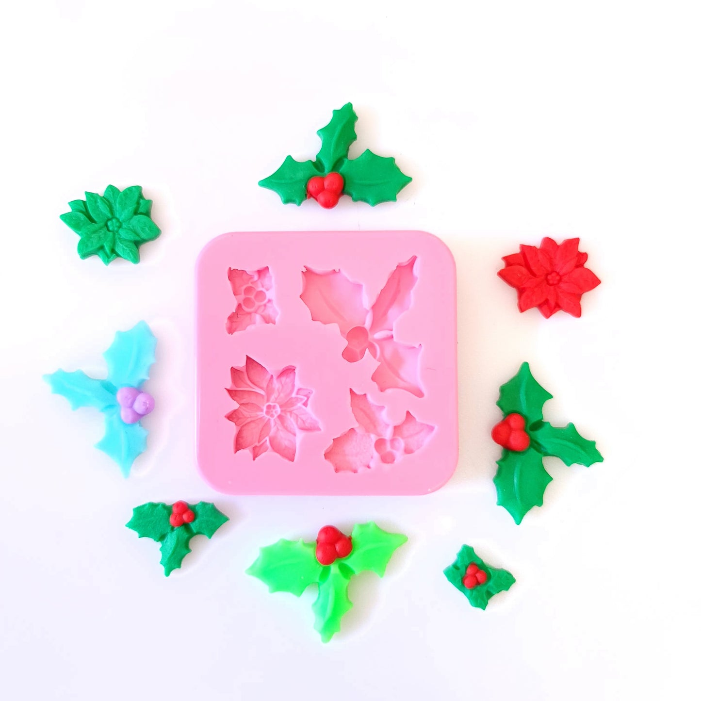 Christmas holly flower decorative silicone mold for fondant, resin, clay crafts