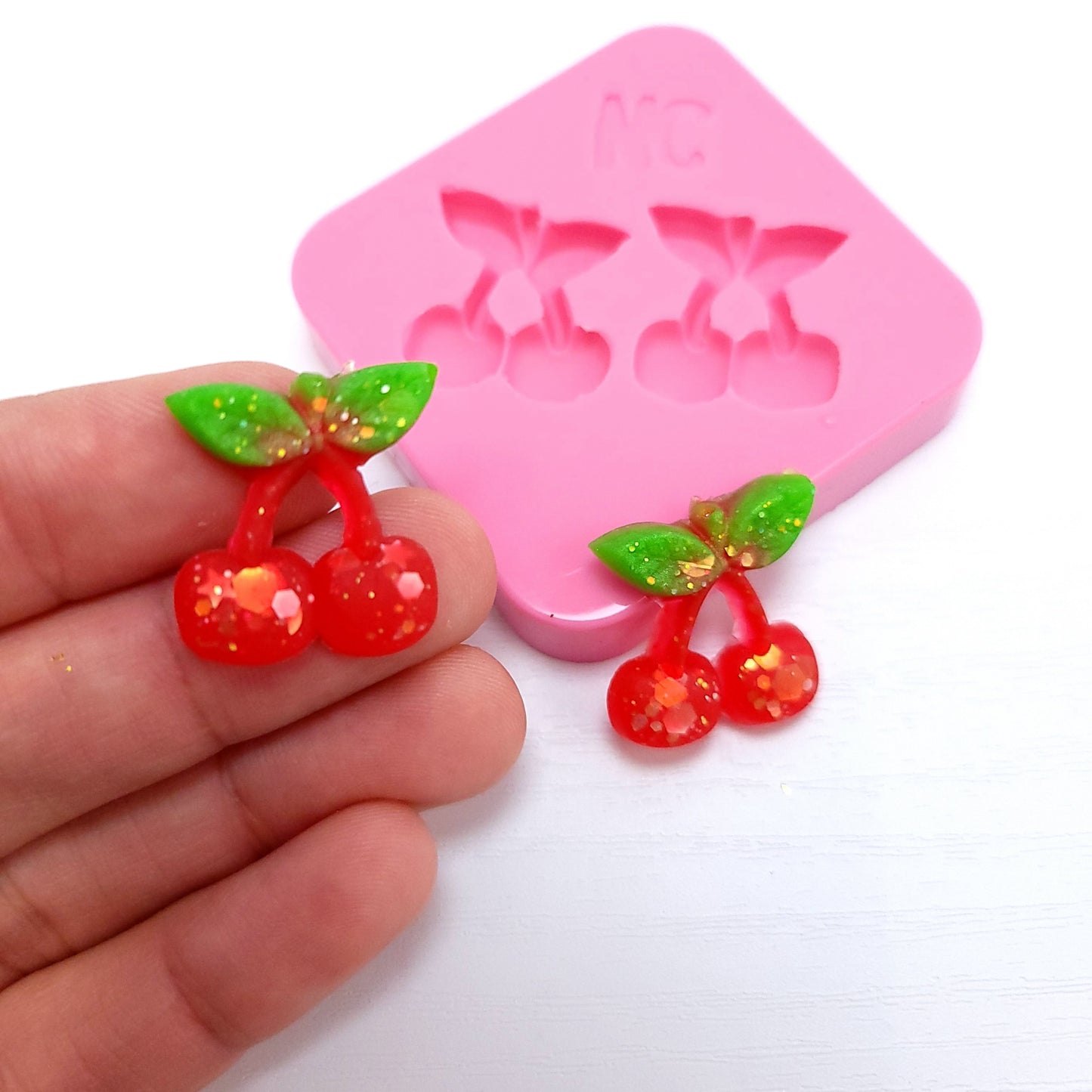 Mini Cherry Silicone Mold for Earrings Resin Clay Fondant Miniatures