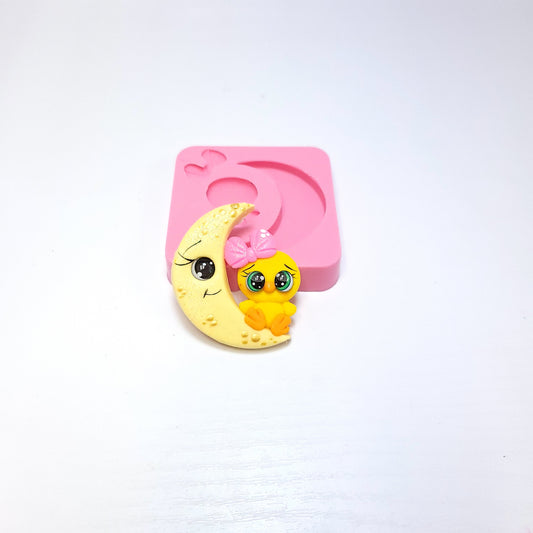 Bird on Moon Miniature Multi Project Silicone Mold for Cake Resin Clay Crafts