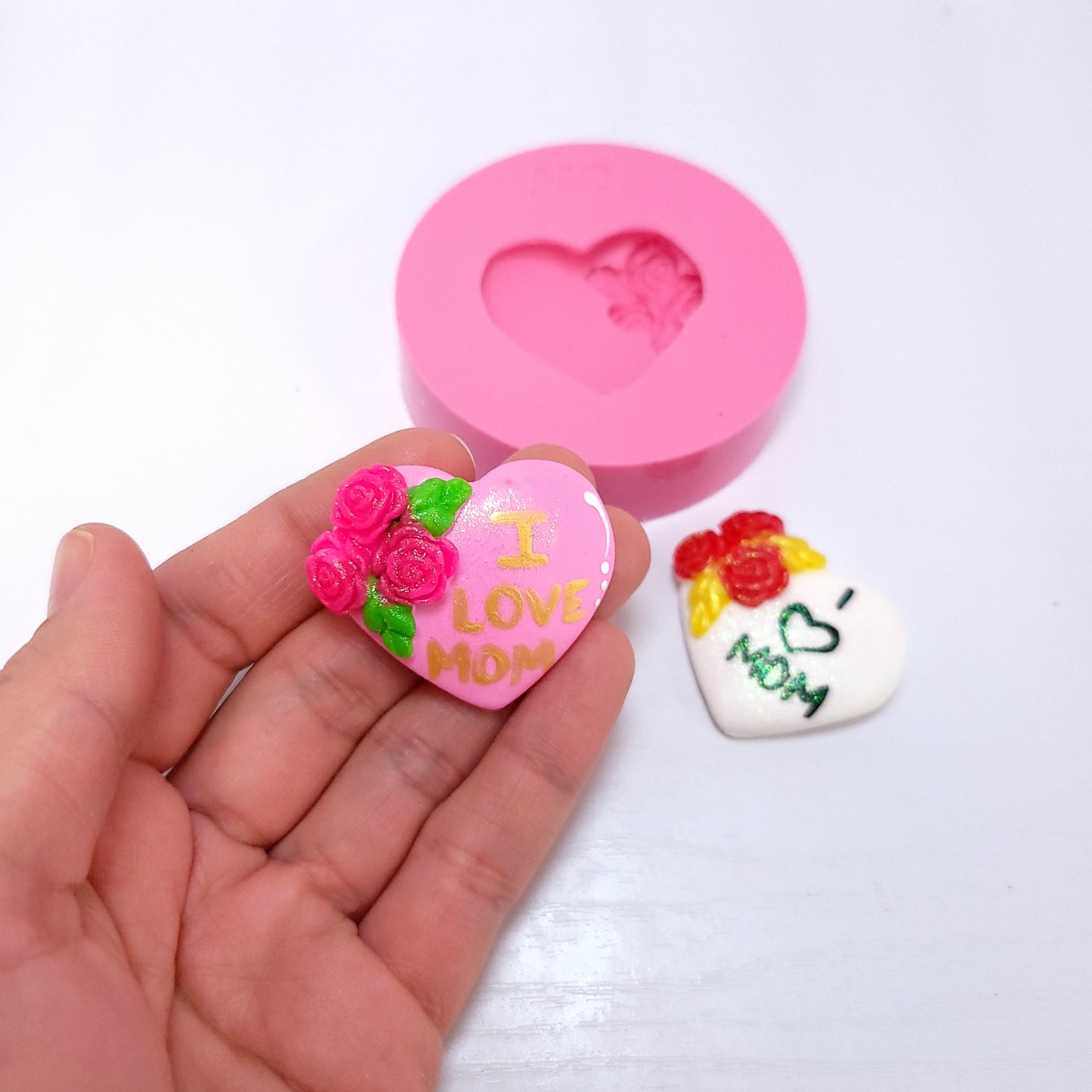 Rose Floral Heart Mothers Day Silicone Mold for Resin Clay Fondant