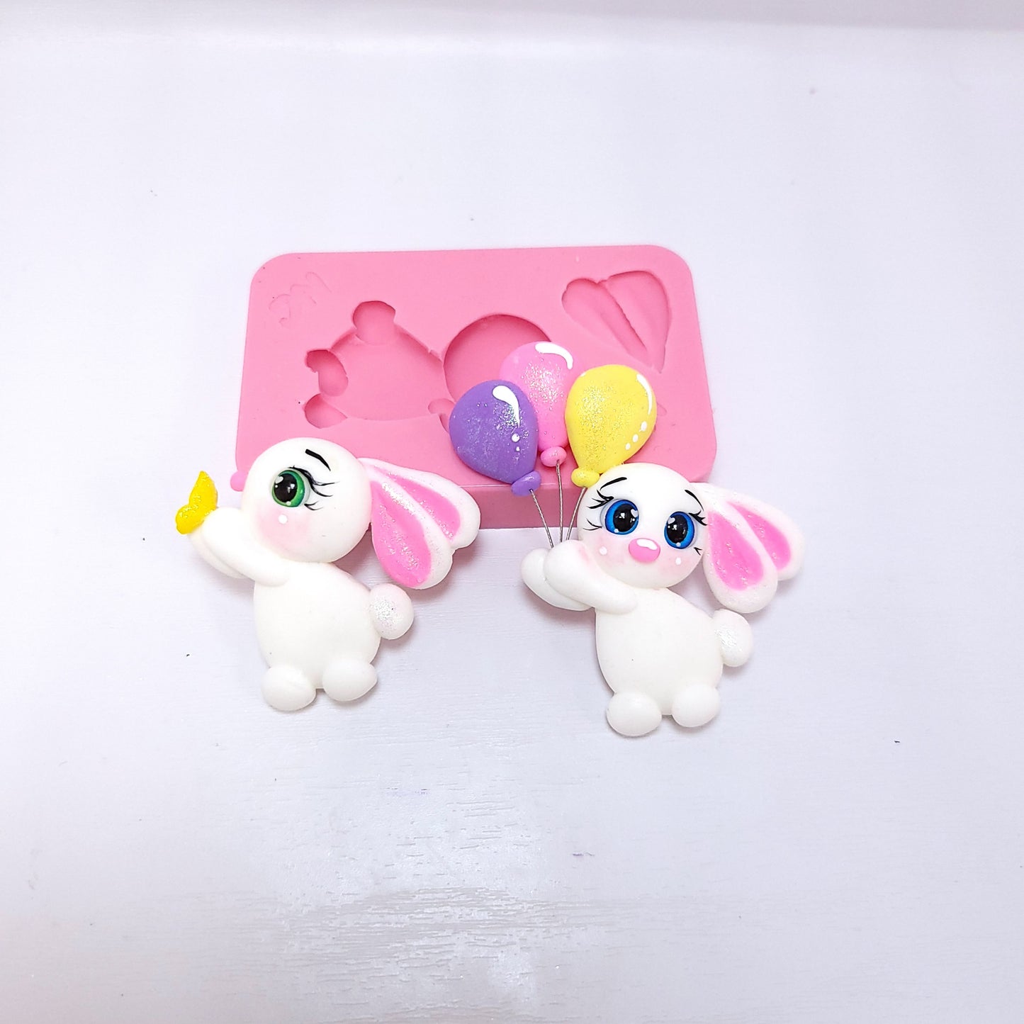 Bunny Holding Balloons Miniature Multi Project Silicone Mold for Crafts MS855