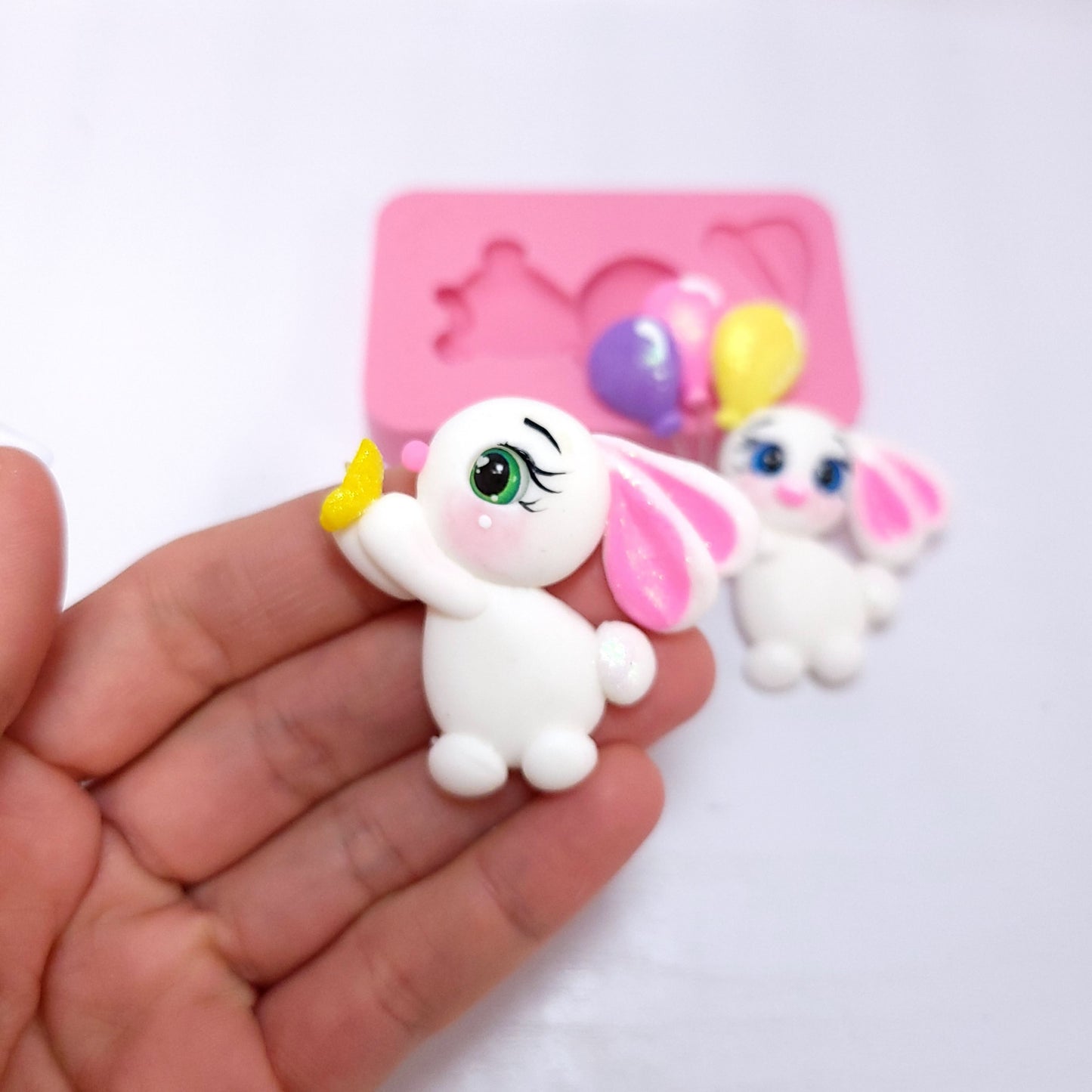 Bunny Holding Balloons Miniature Multi Project Silicone Mold for Crafts MS855
