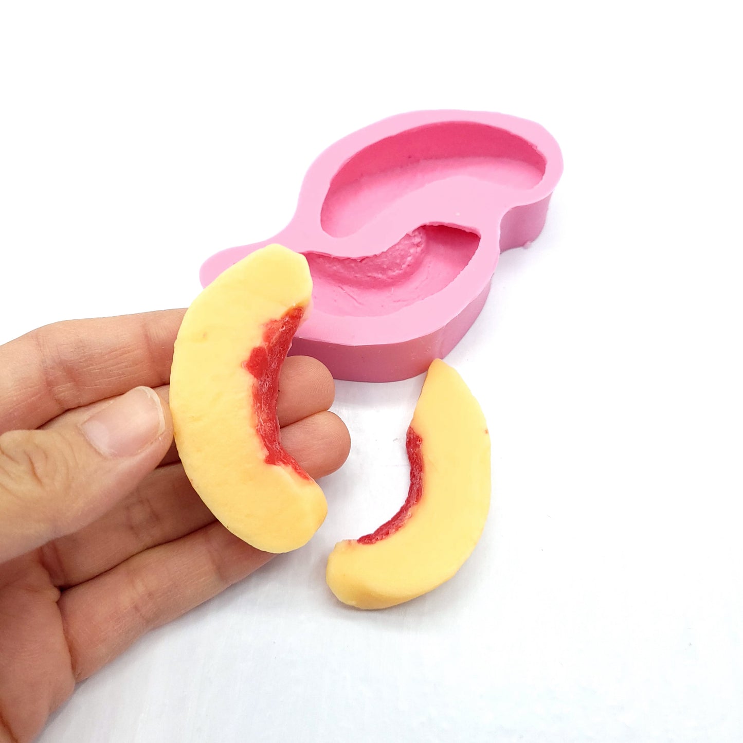 Peach slices 2 Cavities Silicone Mold Wax mold Resin mold Soap mold Realistic Flexible mold NC048