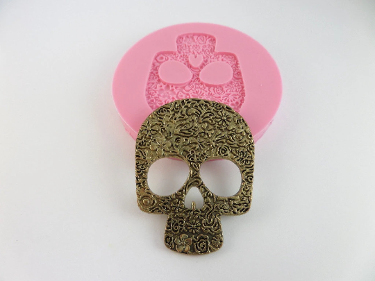 Floral Skull Silicone Mold for Resin, Fondant, Clay, Jewelry Making