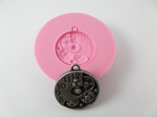 Steampunk Clock Silicone Mold for Resin, Fondant, Polymer Clay and Jewelry Making