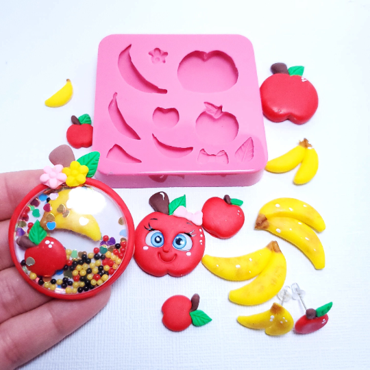 Apples and Bananas Cute Silicone Mold for Fondant Resin Clay Miniatures