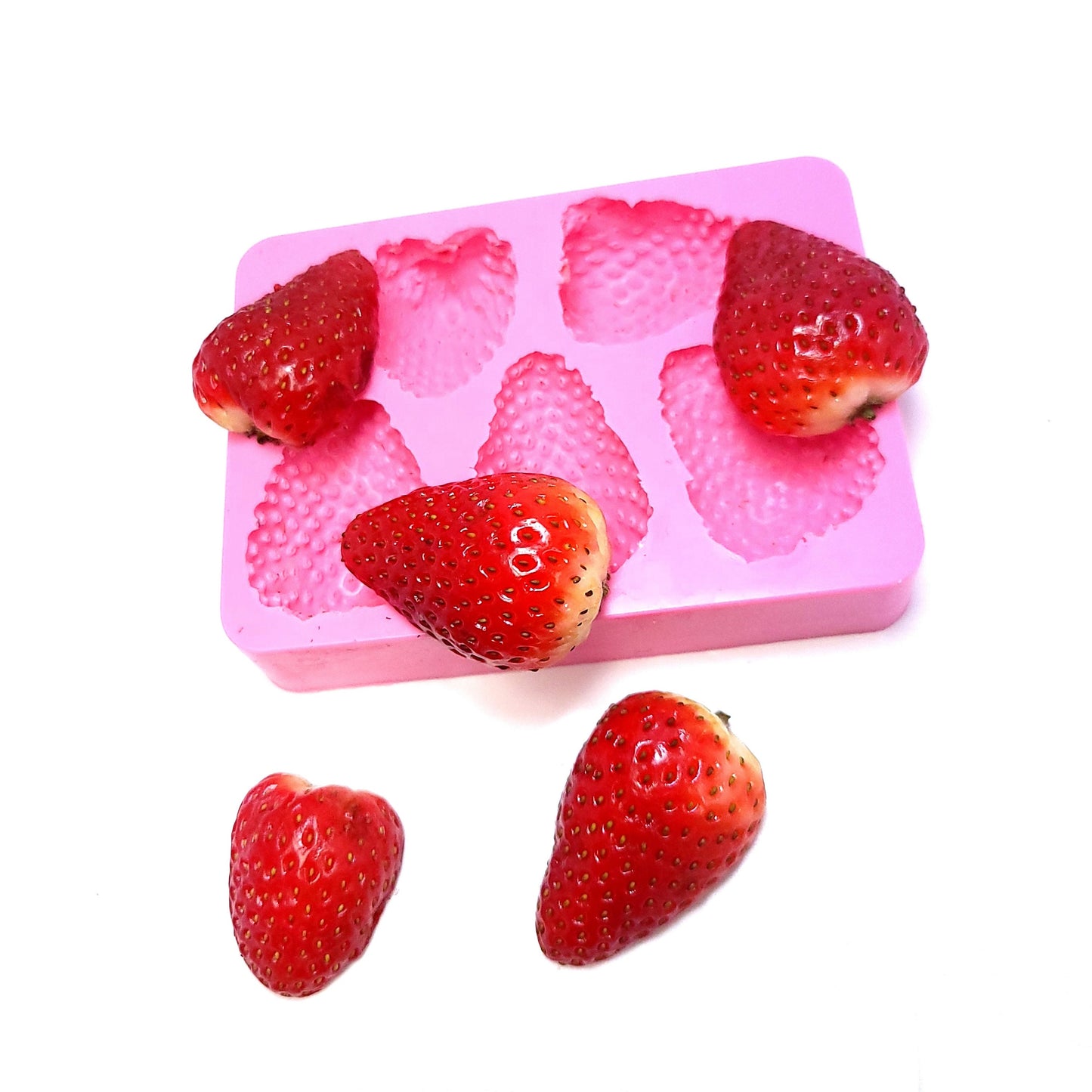 5pc Realistic Strawberries mold, Fruit Shape Silicone Mold, Soap and Candle embeds mold, Mold for Wax melts NC099