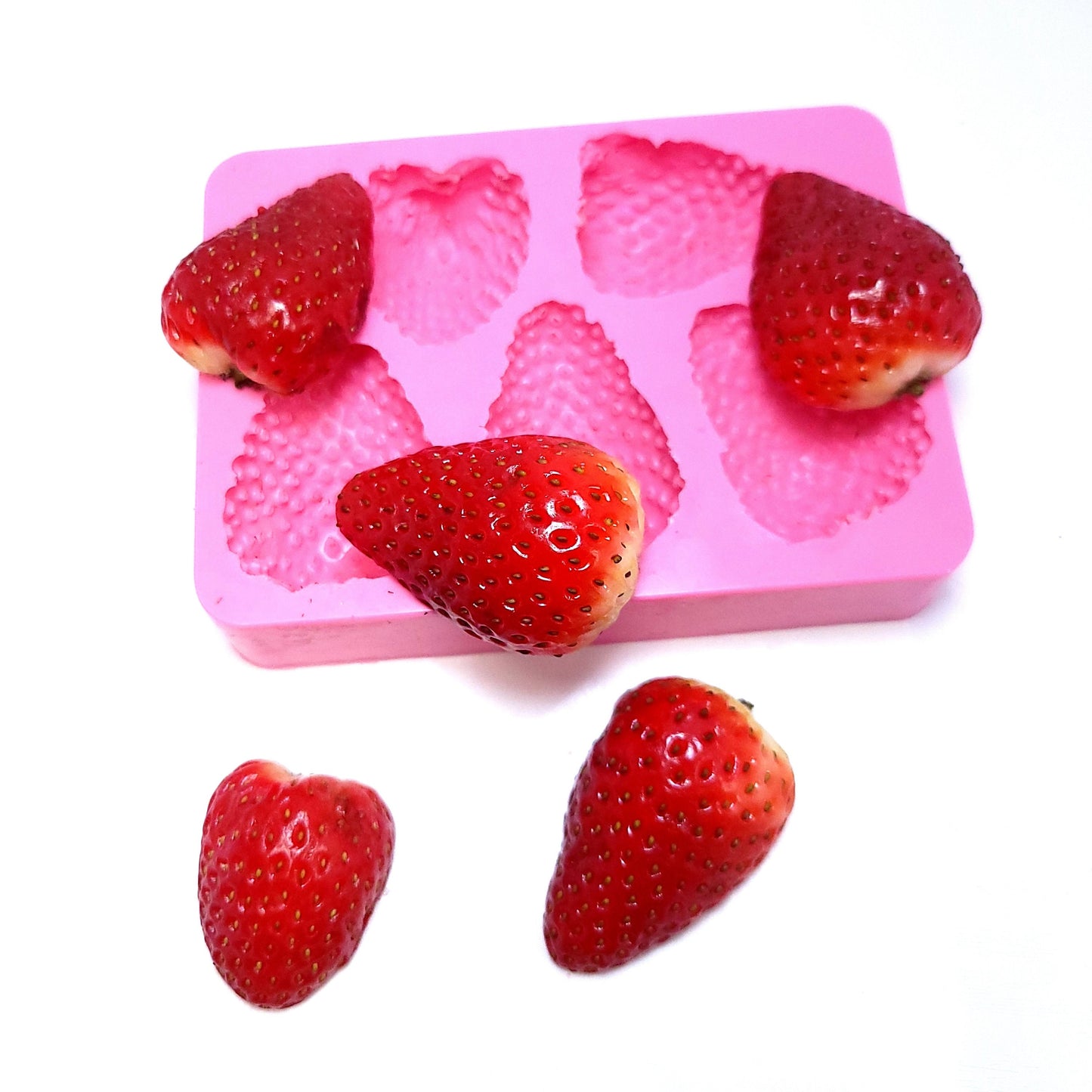 5pc Realistic Strawberries mold, Fruit Shape Silicone Mold, Soap and Candle embeds mold, Mold for Wax melts NC099