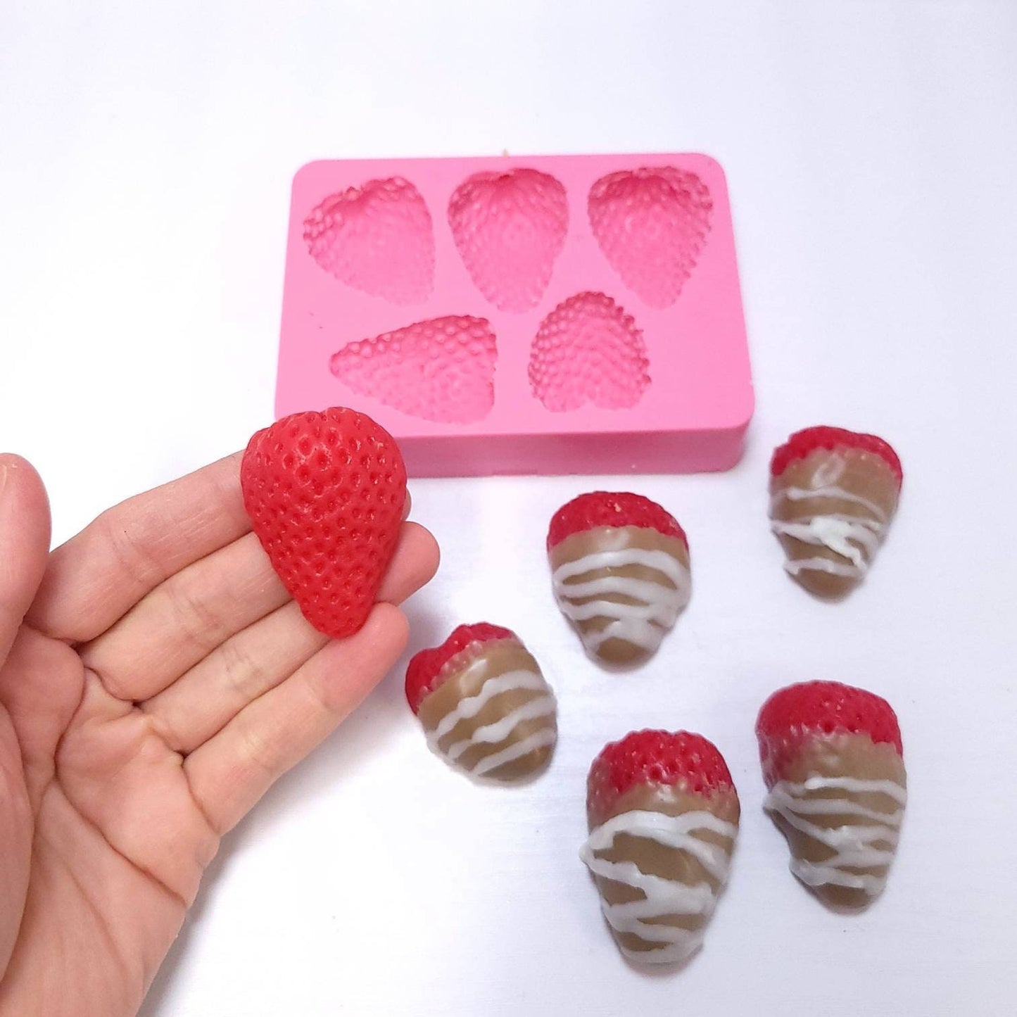 Strawberry Silicone Mold 5 cavities Wax mold Resin mold Soap mold Realistic Strawberries Flexible mold Candle mold NC099